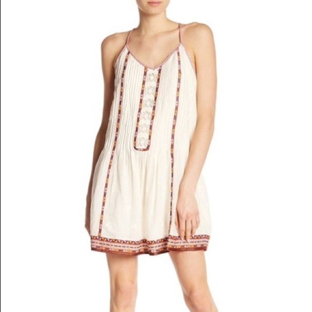JOIE HORLANE BOHO CREAM DRESS WITH RED EMBROIDERY
